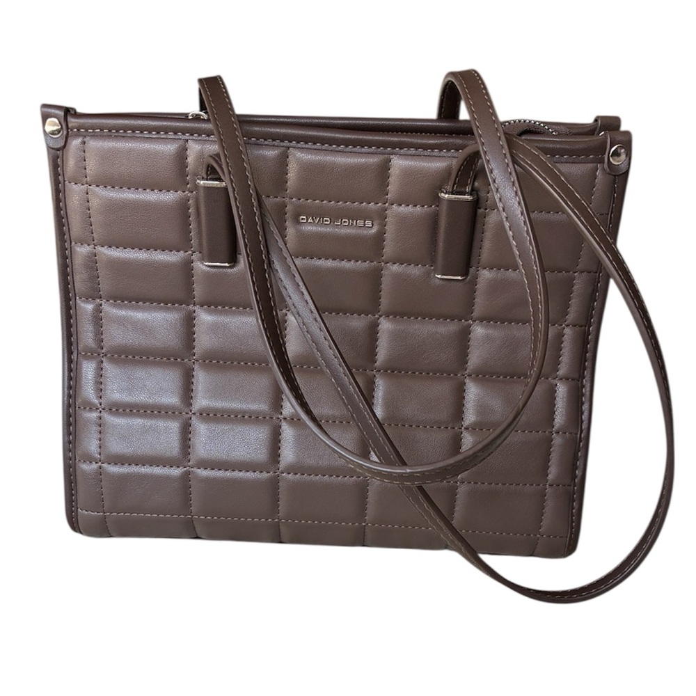 David Jones Paris Brown Quilted Tote Shoulder Bag